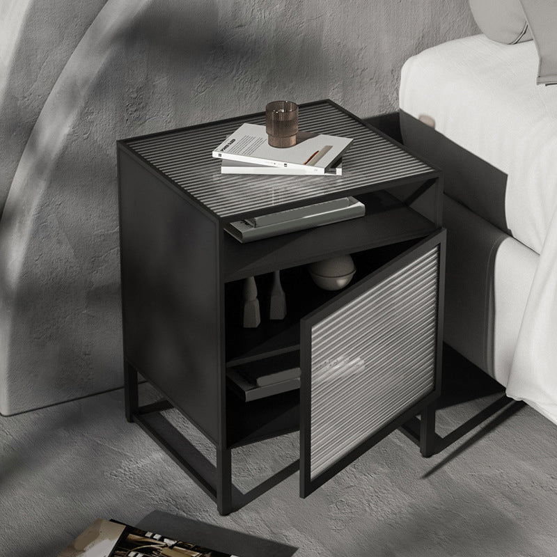 Modern Lower Shelf Night Stand Glass Bedside Cabinet for Bedroom Black 1 Piece Right Clearhalo 'Bedroom Furniture' 'furn' 'furn_night_stand' 'Furniture' 'night_stand' 'Nightstands' 6015205