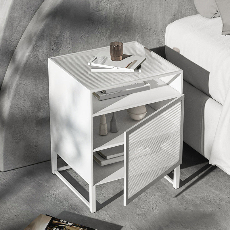 Modern Lower Shelf Night Stand Glass Bedside Cabinet for Bedroom White 1 Piece Right Clearhalo 'Bedroom Furniture' 'furn' 'furn_night_stand' 'Furniture' 'night_stand' 'Nightstands' 6015206