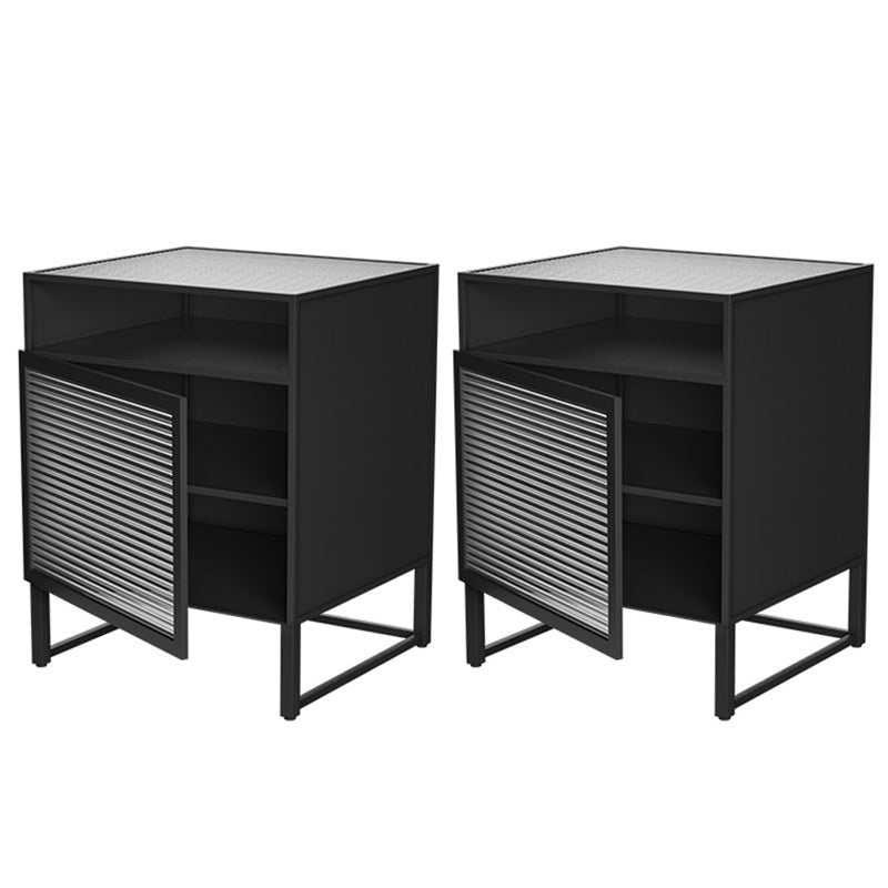 Modern Lower Shelf Night Stand Glass Bedside Cabinet for Bedroom Black 2 Piece Set Left Clearhalo 'Bedroom Furniture' 'furn' 'furn_night_stand' 'Furniture' 'night_stand' 'Nightstands' 6015209