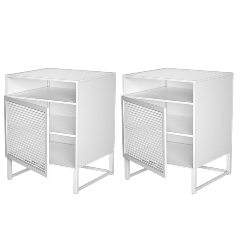 Modern Lower Shelf Night Stand Glass Bedside Cabinet for Bedroom White 2 Piece Set Left Clearhalo 'Bedroom Furniture' 'furn' 'furn_night_stand' 'Furniture' 'night_stand' 'Nightstands' 6015210