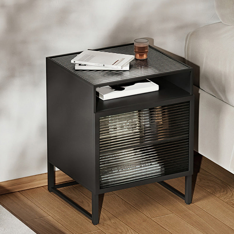 Modern Lower Shelf Night Stand Glass Bedside Cabinet for Bedroom Clearhalo 'Bedroom Furniture' 'furn' 'furn_night_stand' 'Furniture' 'night_stand' 'Nightstands' 6015215