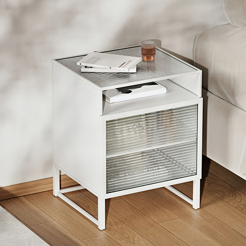 Modern Lower Shelf Night Stand Glass Bedside Cabinet for Bedroom Clearhalo 'Bedroom Furniture' 'furn' 'furn_night_stand' 'Furniture' 'night_stand' 'Nightstands' 6015217
