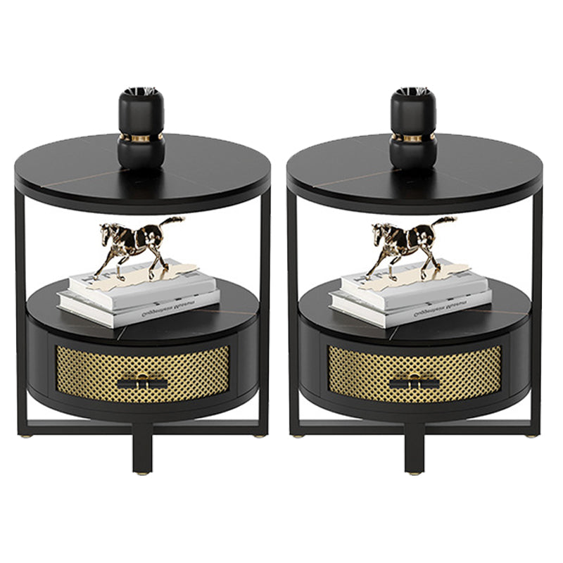 Stone Modern Bed Nightstand 1 Shelf Open Storage Night Table Black 2 Piece Set Clearhalo 'Bedroom Furniture' 'furn' 'furn_night_stand' 'Furniture' 'night_stand' 'Nightstands' 6015329