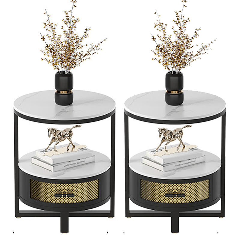 Stone Modern Bed Nightstand 1 Shelf Open Storage Night Table 19.7"L x 19.7"W x 23.5"H Black White 2 Piece Set Clearhalo 'Bedroom Furniture' 'furn' 'furn_night_stand' 'Furniture' 'night_stand' 'Nightstands' 6015331