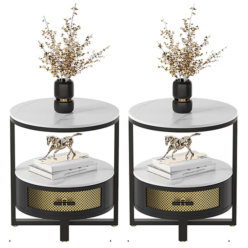 Stone Modern Bed Nightstand 1 Shelf Open Storage Night Table 20"L x 20"W x 22"H Black White 2 Piece Set Clearhalo 'Bedroom Furniture' 'furn' 'furn_night_stand' 'Furniture' 'night_stand' 'Nightstands' 6015332