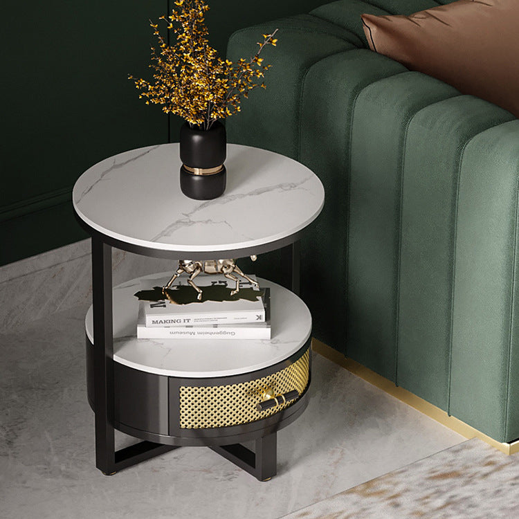 Stone Modern Bed Nightstand 1 Shelf Open Storage Night Table 19.7"L x 19.7"W x 23.5"H Black White 1 Piece Clearhalo 'Bedroom Furniture' 'furn' 'furn_night_stand' 'Furniture' 'night_stand' 'Nightstands' 6015343