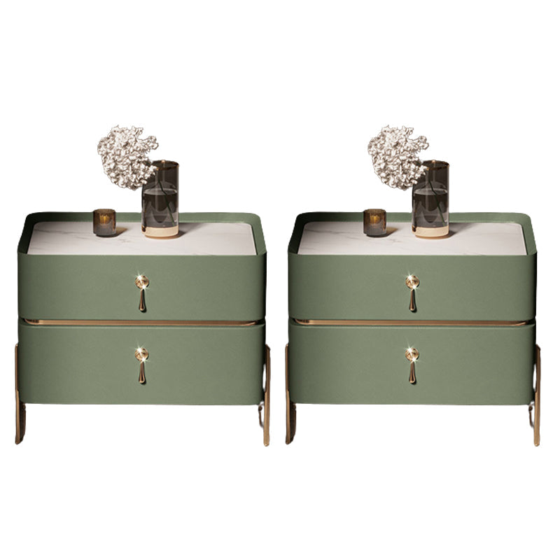 2-drawer Nightstand Contemporary Stone Night Table ,19.7" Tall Green 2 Piece Set Clearhalo 'Bedroom Furniture' 'furn' 'furn_night_stand' 'Furniture' 'night_stand' 'Nightstands' 6015349