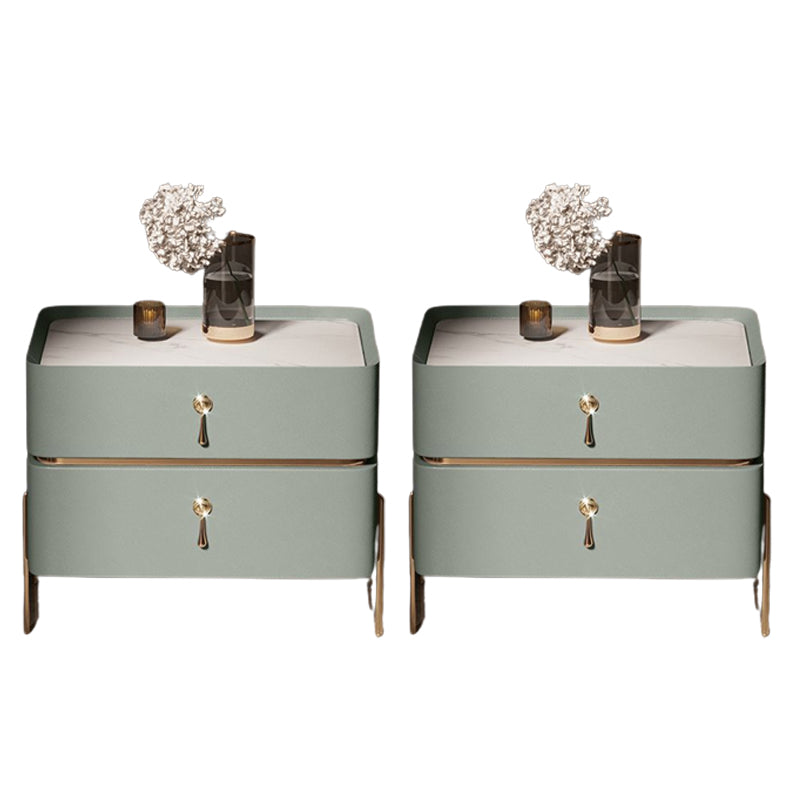 2-drawer Nightstand Contemporary Stone Night Table ,19.7" Tall Light Green 2 Piece Set Clearhalo 'Bedroom Furniture' 'furn' 'furn_night_stand' 'Furniture' 'night_stand' 'Nightstands' 6015352