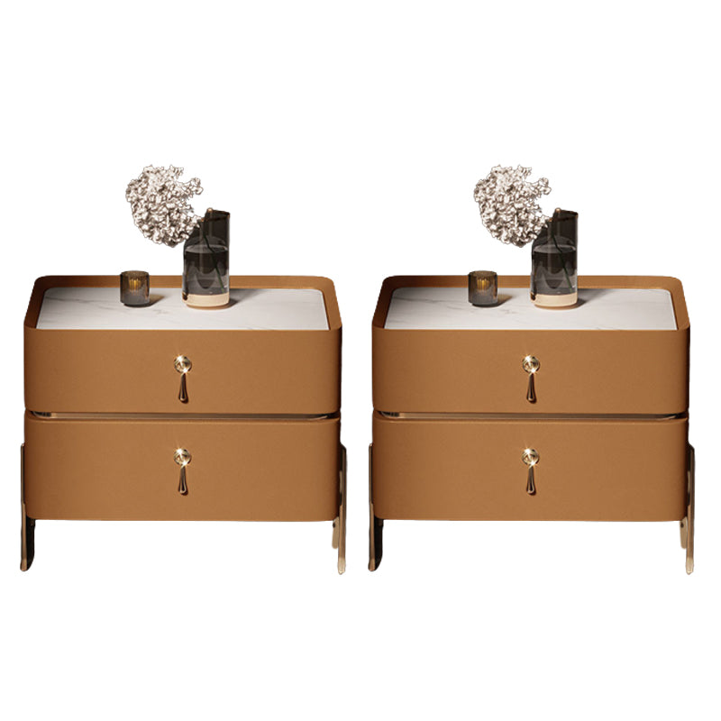 2-drawer Nightstand Contemporary Stone Night Table ,19.7" Tall Orange 2 Piece Set Clearhalo 'Bedroom Furniture' 'furn' 'furn_night_stand' 'Furniture' 'night_stand' 'Nightstands' 6015355