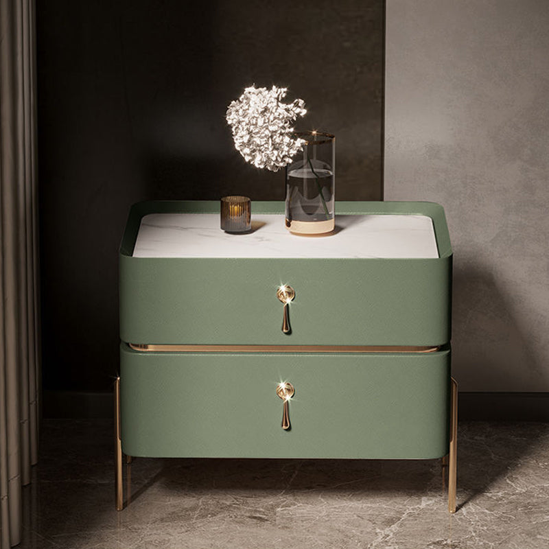 2-drawer Nightstand Contemporary Stone Night Table ,19.7" Tall Green 1 Piece Clearhalo 'Bedroom Furniture' 'furn' 'furn_night_stand' 'Furniture' 'night_stand' 'Nightstands' 6015361