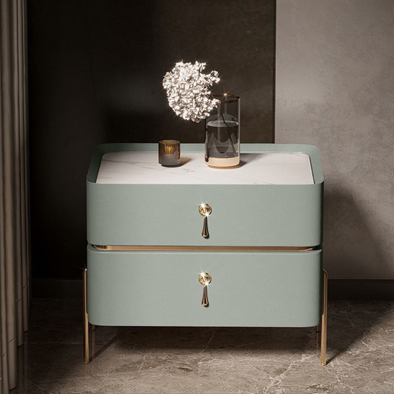 2-drawer Nightstand Contemporary Stone Night Table ,19.7" Tall Light Green 1 Piece Clearhalo 'Bedroom Furniture' 'furn' 'furn_night_stand' 'Furniture' 'night_stand' 'Nightstands' 6015362