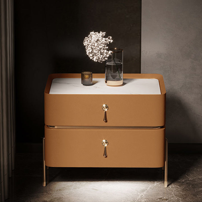 2-drawer Nightstand Contemporary Stone Night Table ,19.7" Tall Orange 1 Piece Clearhalo 'Bedroom Furniture' 'furn' 'furn_night_stand' 'Furniture' 'night_stand' 'Nightstands' 6015364
