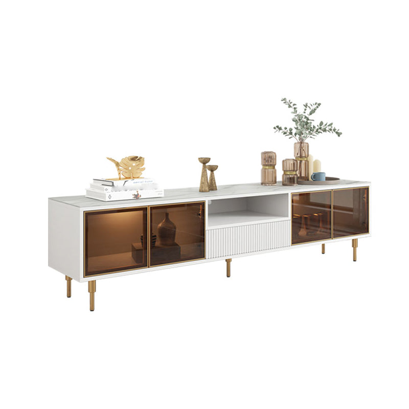 Stone and Wooden TV Media Stand with Doors Contemporary TV Stand 94.5"L x 16"W x 20"H Clearhalo 'furn' 'furn_tv_stands_entertainment_centers' 'Furniture' 'Living Room Furniture' 'TV Stands & Entertainment Centers' 'TV Stands & Media Storage Furniture' 'tv_stands_entertainment_centers' 6015592