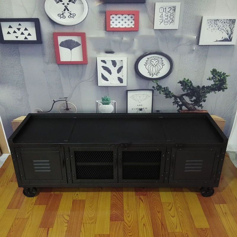 Metal Black TV Cabinet Industrial Style Home TV Stand Console with Casters 55"L x 16"W x 20"H Clearhalo 'furn' 'furn_tv_stands_entertainment_centers' 'Furniture' 'Living Room Furniture' 'TV Stands & Entertainment Centers' 'TV Stands & Media Storage Furniture' 'tv_stands_entertainment_centers' 6015606
