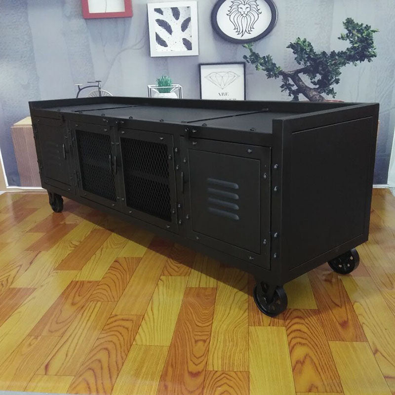 Metal Black TV Cabinet Industrial Style Home TV Stand Console with Casters 79"L x 16"W x 20"H Clearhalo 'furn' 'furn_tv_stands_entertainment_centers' 'Furniture' 'Living Room Furniture' 'TV Stands & Entertainment Centers' 'TV Stands & Media Storage Furniture' 'tv_stands_entertainment_centers' 6015608