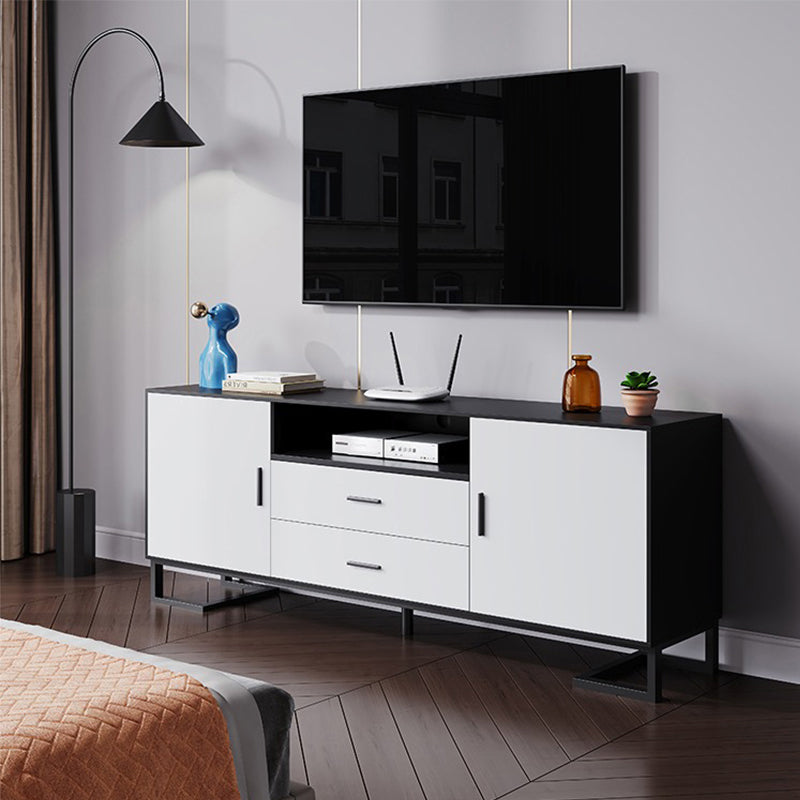 2 Drawers Contemporary TV Stand Solid Wood TV Cabinet with Shelves White-Black Clearhalo 'furn' 'furn_tv_stands_entertainment_centers' 'Furniture' 'Living Room Furniture' 'TV Stands & Entertainment Centers' 'TV Stands & Media Storage Furniture' 'tv_stands_entertainment_centers' 6015725