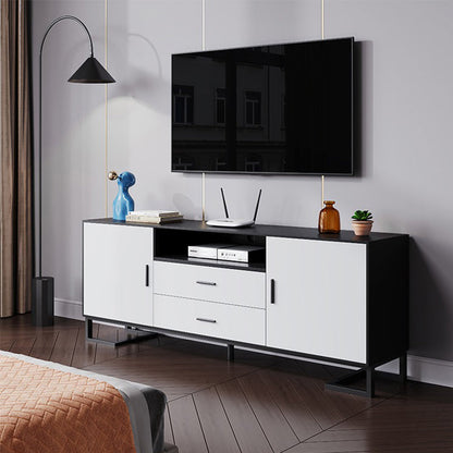 2 Drawers Contemporary TV Stand Solid Wood TV Cabinet with Shelves White-Black Clearhalo 'furn' 'furn_tv_stands_entertainment_centers' 'Furniture' 'Living Room Furniture' 'TV Stands & Entertainment Centers' 'TV Stands & Media Storage Furniture' 'tv_stands_entertainment_centers' 6015725