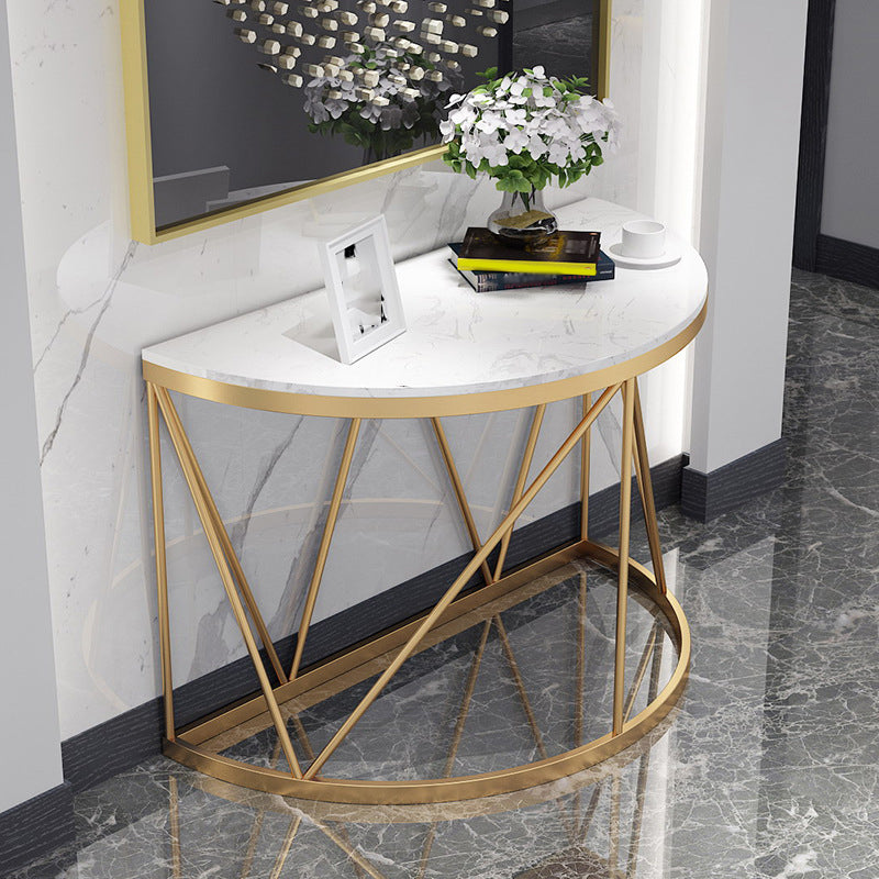 Tavolino console in marmo glam tavolo accento di ferro mezza luna per sala