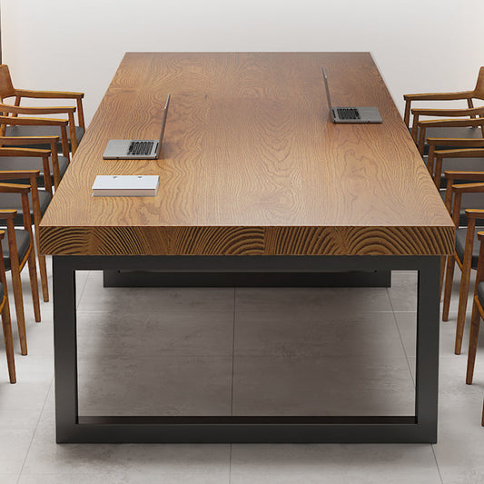 Escritorio de escritura de madera maciza contemporánea escritorio rectangular en marrón