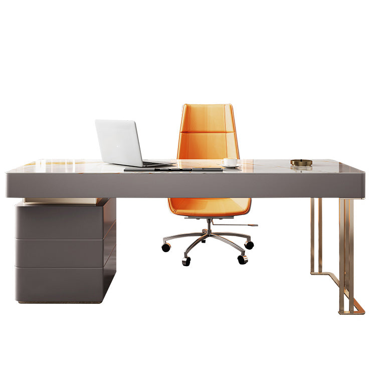 Grey Office Desk Mirrored Rectangular Drawers Storage Desk with Metal Leg Clearhalo 'furn' 'furn_office_desk' 'Furniture' 'Office Desks' 'Office Furniture' 'office_desk' 6019000