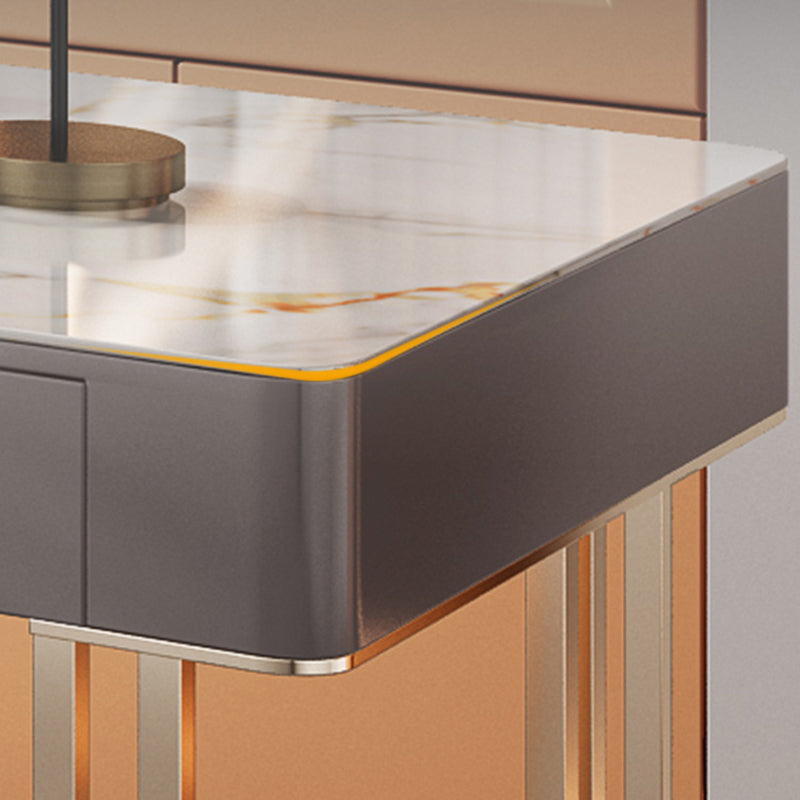 Grey Office Desk Mirrored Rectangular Drawers Storage Desk with Metal Leg Clearhalo 'furn' 'furn_office_desk' 'Furniture' 'Office Desks' 'Office Furniture' 'office_desk' 6019003