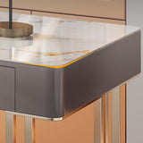 Grey Office Desk Mirrored Rectangular Drawers Storage Desk with Metal Leg Clearhalo 'furn' 'furn_office_desk' 'Furniture' 'Office Desks' 'Office Furniture' 'office_desk' 6019003