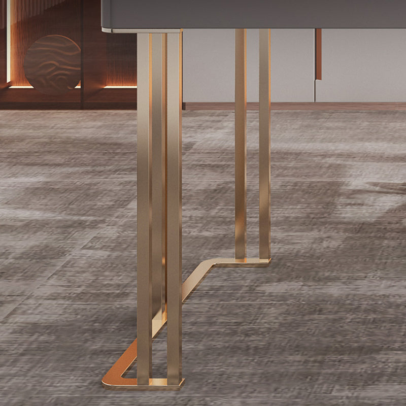 Grey Office Desk Mirrored Rectangular Drawers Storage Desk with Metal Leg Clearhalo 'furn' 'furn_office_desk' 'Furniture' 'Office Desks' 'Office Furniture' 'office_desk' 6019005