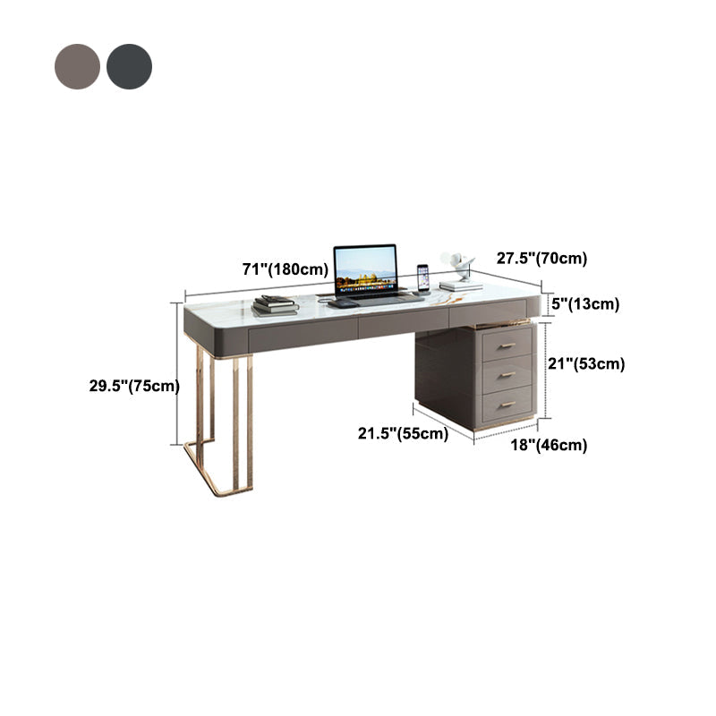 Grey Office Desk Mirrored Rectangular Drawers Storage Desk with Metal Leg Clearhalo 'furn' 'furn_office_desk' 'Furniture' 'Office Desks' 'Office Furniture' 'office_desk' 6019010