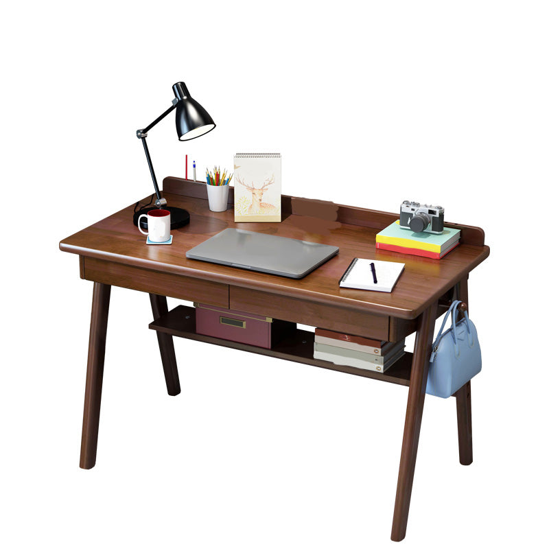 Contemporary Wood Office Desk 29.52" H Writing Desk With 2 Drawers Walnut Shelves Clearhalo 'furn' 'furn_office_desk' 'Furniture' 'Office Desks' 'Office Furniture' 'office_desk' 6019106