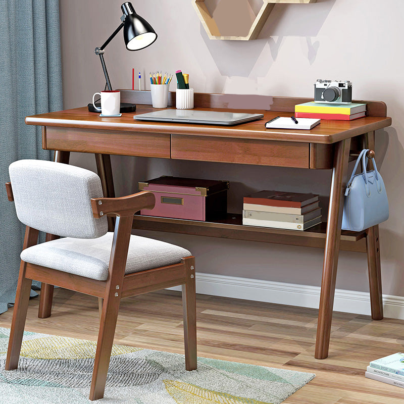 Contemporary Wood Office Desk 29.52" H Writing Desk With 2 Drawers 47.2"L x 23.6"W x 29.5"H Walnut Shelves Clearhalo 'furn' 'furn_office_desk' 'Furniture' 'Office Desks' 'Office Furniture' 'office_desk' 6019107