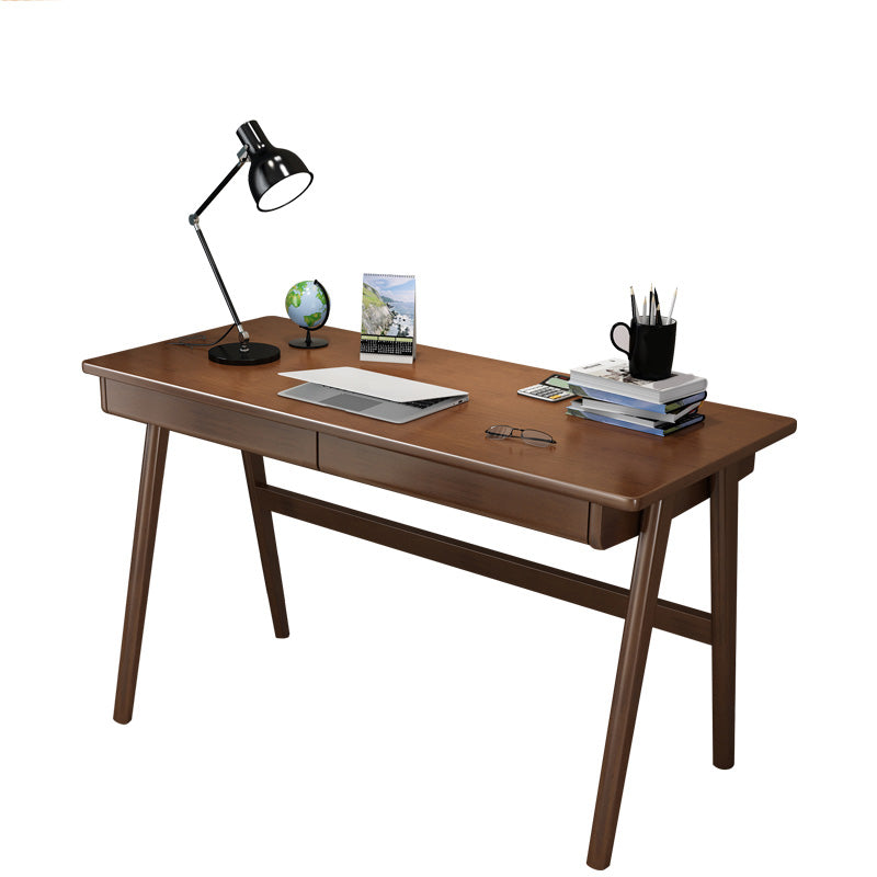 Contemporary Wood Office Desk 29.52" H Writing Desk With 2 Drawers Walnut No Shelf Clearhalo 'furn' 'furn_office_desk' 'Furniture' 'Office Desks' 'Office Furniture' 'office_desk' 6019108