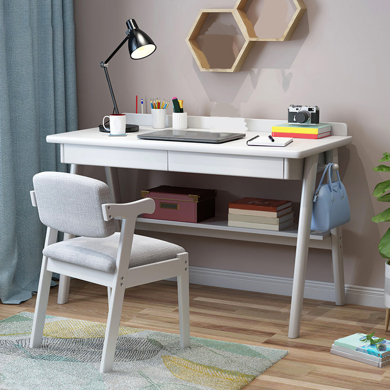 Contemporary Wood Office Desk 29.52" H Writing Desk With 2 Drawers 47.2"L x 23.6"W x 29.5"H White Shelves Clearhalo 'furn' 'furn_office_desk' 'Furniture' 'Office Desks' 'Office Furniture' 'office_desk' 6019110