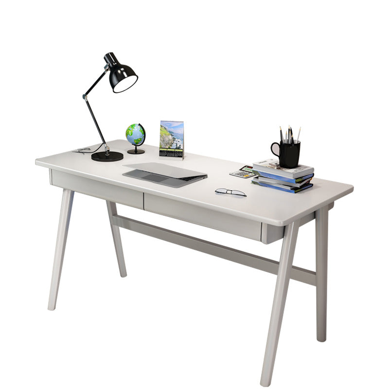 Contemporary Wood Office Desk 29.52" H Writing Desk With 2 Drawers White No Shelf Clearhalo 'furn' 'furn_office_desk' 'Furniture' 'Office Desks' 'Office Furniture' 'office_desk' 6019111