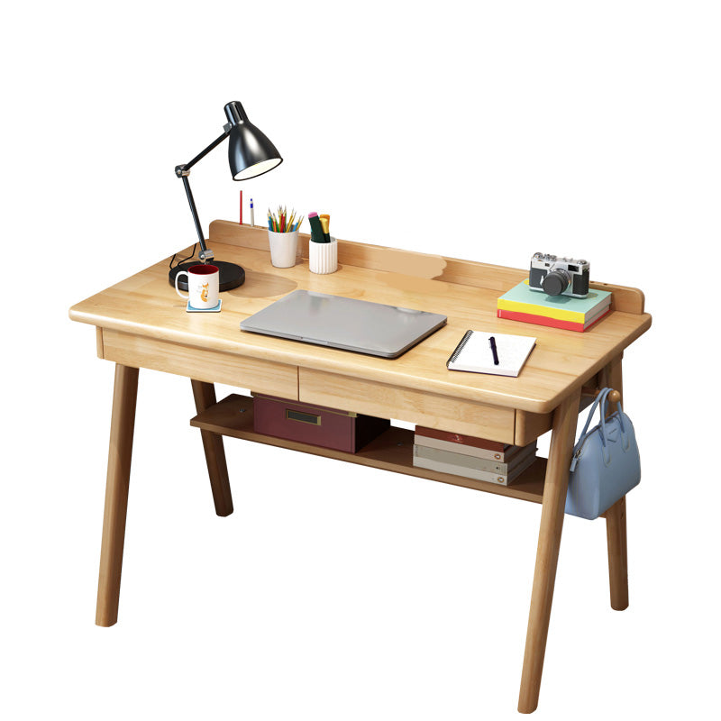 Contemporary Wood Office Desk 29.52" H Writing Desk With 2 Drawers Natural Shelves Clearhalo 'furn' 'furn_office_desk' 'Furniture' 'Office Desks' 'Office Furniture' 'office_desk' 6019114