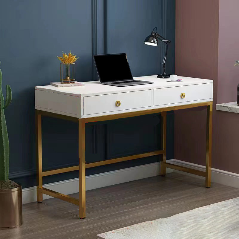 Glam Manufactured Wood Office Desk 19.68" W Home Writing Desk with 2-Drawer 31.5"L x 19.7"W x 29.5"H Gold Clearhalo 'furn' 'furn_office_desk' 'Furniture' 'Office Desks' 'Office Furniture' 'office_desk' 6019212