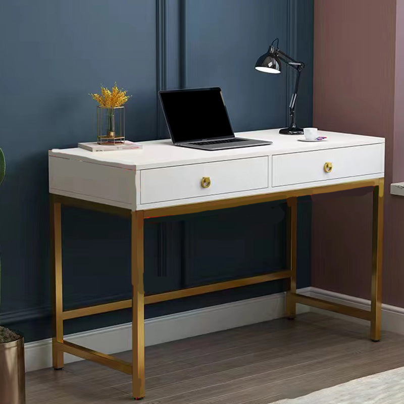 Glam Manufactured Wood Office Desk 19.68" W Home Writing Desk with 2-Drawer 39.4"L x 19.7"W x 29.5"H Gold Clearhalo 'furn' 'furn_office_desk' 'Furniture' 'Office Desks' 'Office Furniture' 'office_desk' 6019214