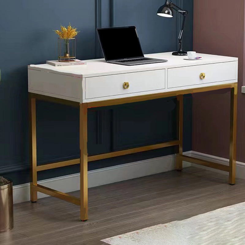 Glam Manufactured Wood Office Desk 19.68" W Home Writing Desk with 2-Drawer 47.2"L x 19.7"W x 29.5"H Gold Clearhalo 'furn' 'furn_office_desk' 'Furniture' 'Office Desks' 'Office Furniture' 'office_desk' 6019217