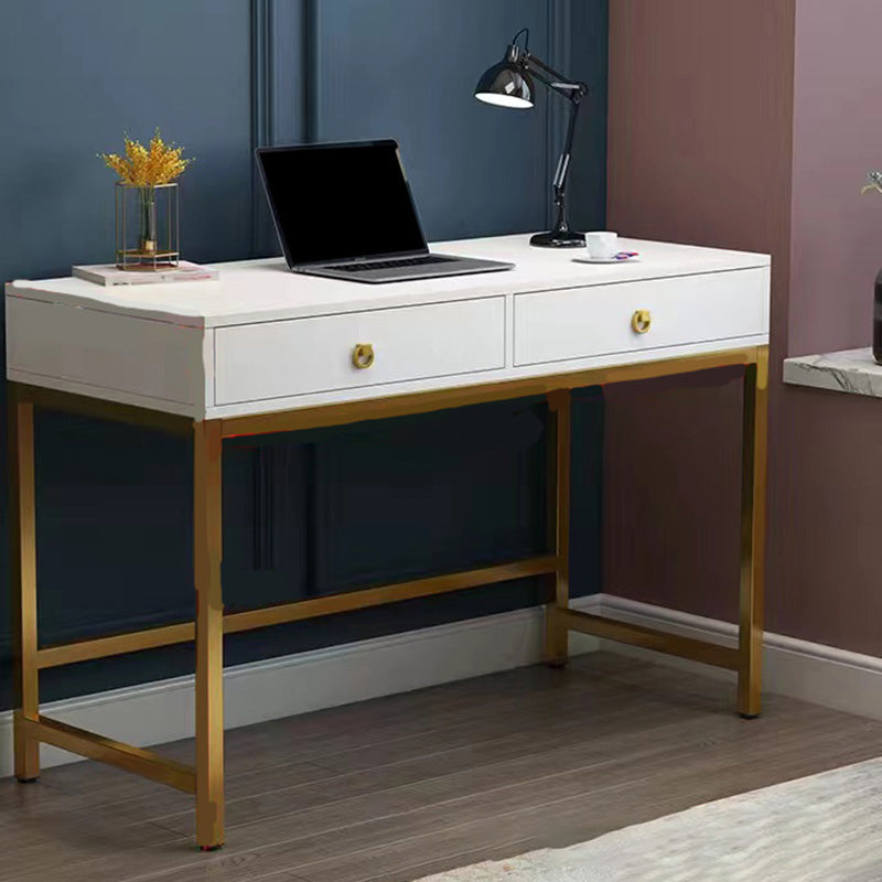 Glam Manufactured Wood Office Desk 19.68" W Home Writing Desk with 2-Drawer 39.4"L x 19.7"W x 29.5"H White Clearhalo 'furn' 'furn_office_desk' 'Furniture' 'Office Desks' 'Office Furniture' 'office_desk' 6019219