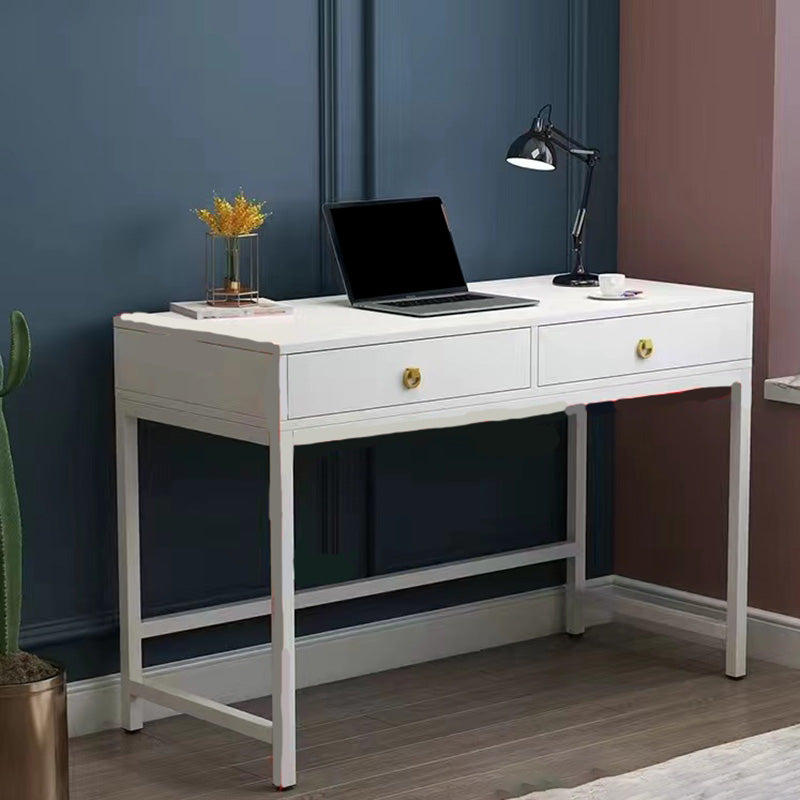 Glam Manufactured Wood Office Desk 19.68" W Home Writing Desk with 2-Drawer 47.2"L x 19.7"W x 29.5"H White Clearhalo 'furn' 'furn_office_desk' 'Furniture' 'Office Desks' 'Office Furniture' 'office_desk' 6019221