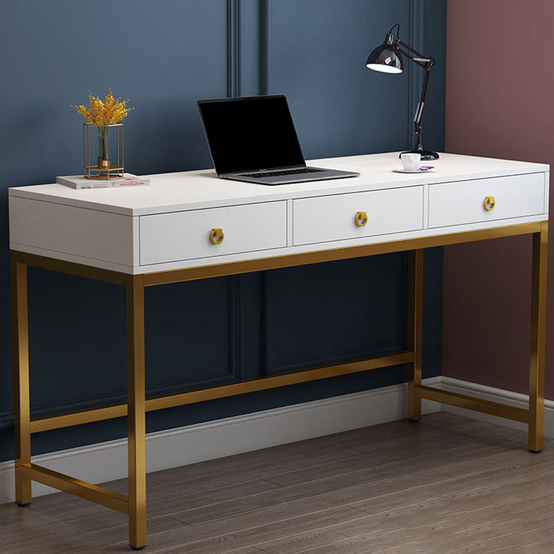 Glam Manufactured Wood Office Desk 19.68" W Home Writing Desk with 2-Drawer 55"L x 20"W x 30"H Gold Clearhalo 'furn' 'furn_office_desk' 'Furniture' 'Office Desks' 'Office Furniture' 'office_desk' 6019225
