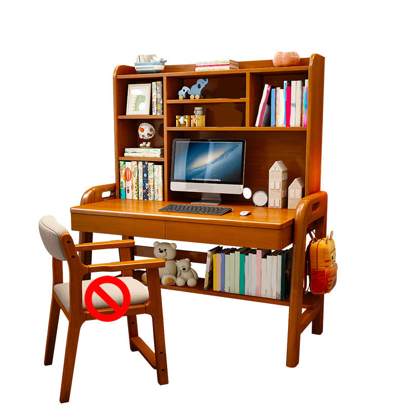 Contemporary Wood Credenza Desk Adjustable 23.6" W Office Desk with 2 Drawers Nut-Brown Clearhalo 'furn' 'furn_office_desk' 'Furniture' 'Office Desks' 'Office Furniture' 'office_desk' 6019348