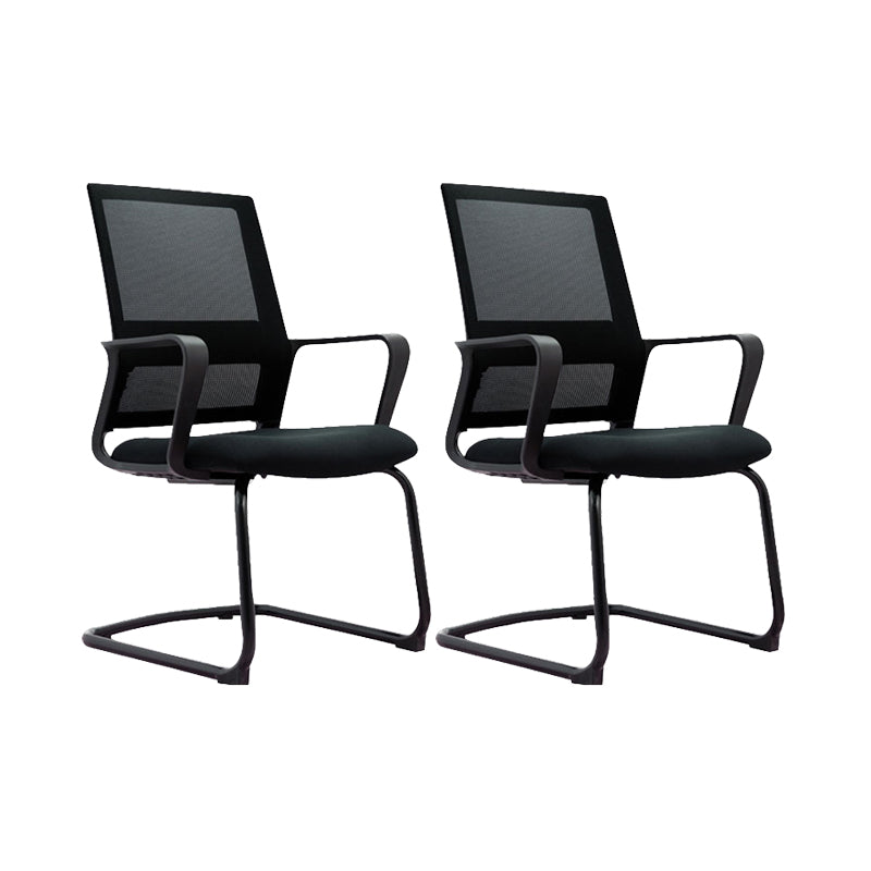 Contemporary No Wheels Desk Chair Microfiber Conference Mid-Back Arm Chair 2 Piece Set Black Clearhalo 'furn' 'furn_office_chair' 'Furniture' 'Office Chairs' 'Office Furniture' 'office_chair' 6019624
