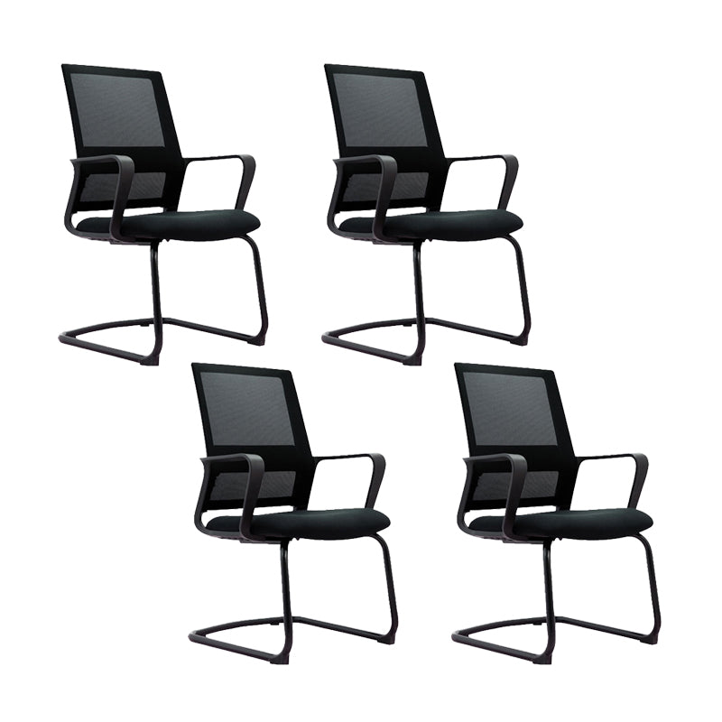 Contemporary No Wheels Desk Chair Microfiber Conference Mid-Back Arm Chair 4 Piece Set Black Clearhalo 'furn' 'furn_office_chair' 'Furniture' 'Office Chairs' 'Office Furniture' 'office_chair' 6019625