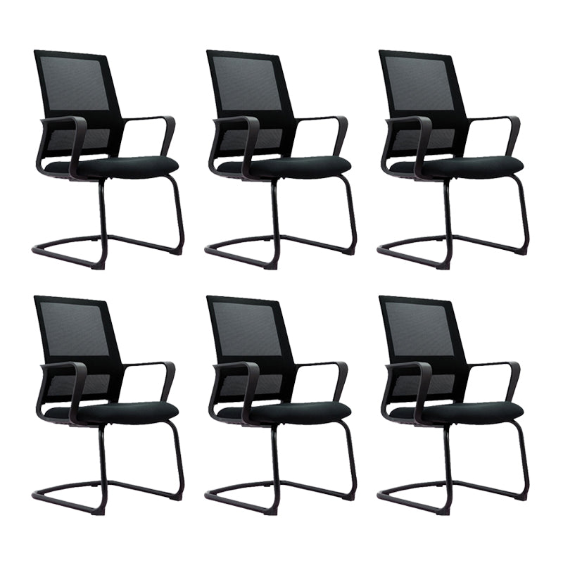 Contemporary No Wheels Desk Chair Microfiber Conference Mid-Back Arm Chair 6 Piece Set Black Clearhalo 'furn' 'furn_office_chair' 'Furniture' 'Office Chairs' 'Office Furniture' 'office_chair' 6019627