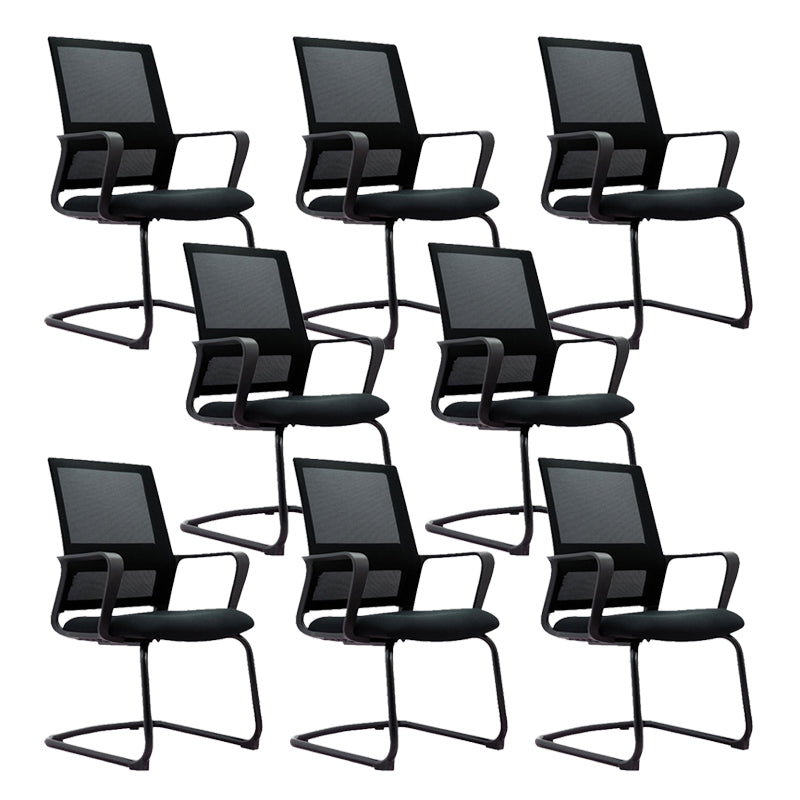 Contemporary No Wheels Desk Chair Microfiber Conference Mid-Back Arm Chair 8 Piece Set Black Clearhalo 'furn' 'furn_office_chair' 'Furniture' 'Office Chairs' 'Office Furniture' 'office_chair' 6019629