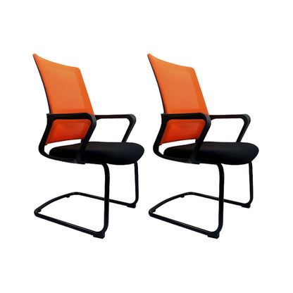 Contemporary No Wheels Desk Chair Microfiber Conference Mid-Back Arm Chair 2 Piece Set Orange Clearhalo 'furn' 'furn_office_chair' 'Furniture' 'Office Chairs' 'Office Furniture' 'office_chair' 6019631