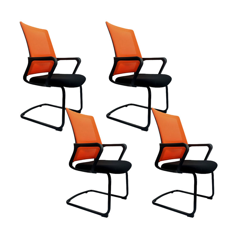 Contemporary No Wheels Desk Chair Microfiber Conference Mid-Back Arm Chair 4 Piece Set Orange Clearhalo 'furn' 'furn_office_chair' 'Furniture' 'Office Chairs' 'Office Furniture' 'office_chair' 6019633
