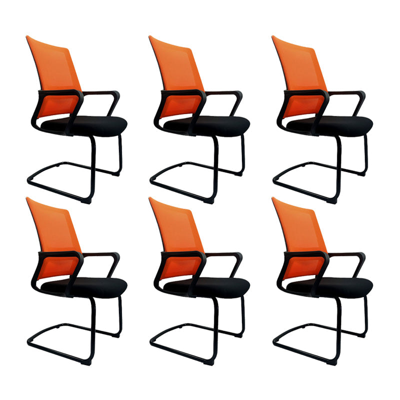 Contemporary No Wheels Desk Chair Microfiber Conference Mid-Back Arm Chair 6 Piece Set Orange Clearhalo 'furn' 'furn_office_chair' 'Furniture' 'Office Chairs' 'Office Furniture' 'office_chair' 6019636