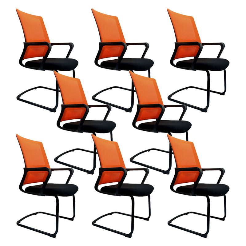 Contemporary No Wheels Desk Chair Microfiber Conference Mid-Back Arm Chair 8 Piece Set Orange Clearhalo 'furn' 'furn_office_chair' 'Furniture' 'Office Chairs' 'Office Furniture' 'office_chair' 6019637