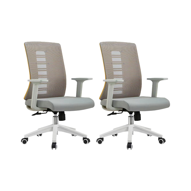 Contemporary Arm Chair Adjustable Seat Height Fixed Arms Office Chair Grey 2 Piece Set Clearhalo 'furn' 'furn_office_chair' 'Furniture' 'Office Chairs' 'Office Furniture' 'office_chair' 6019643